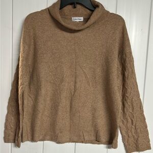 Calvin Klein Taupe Cable-Sleeve Turtleneck Sweater